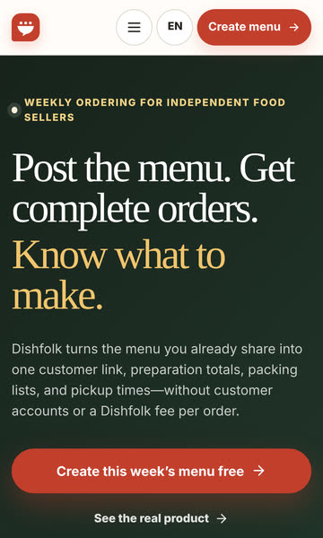 Dishfolk website on a phone