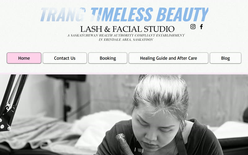 Trang Timeless Beauty website homepage on a laptop, in its earlier design